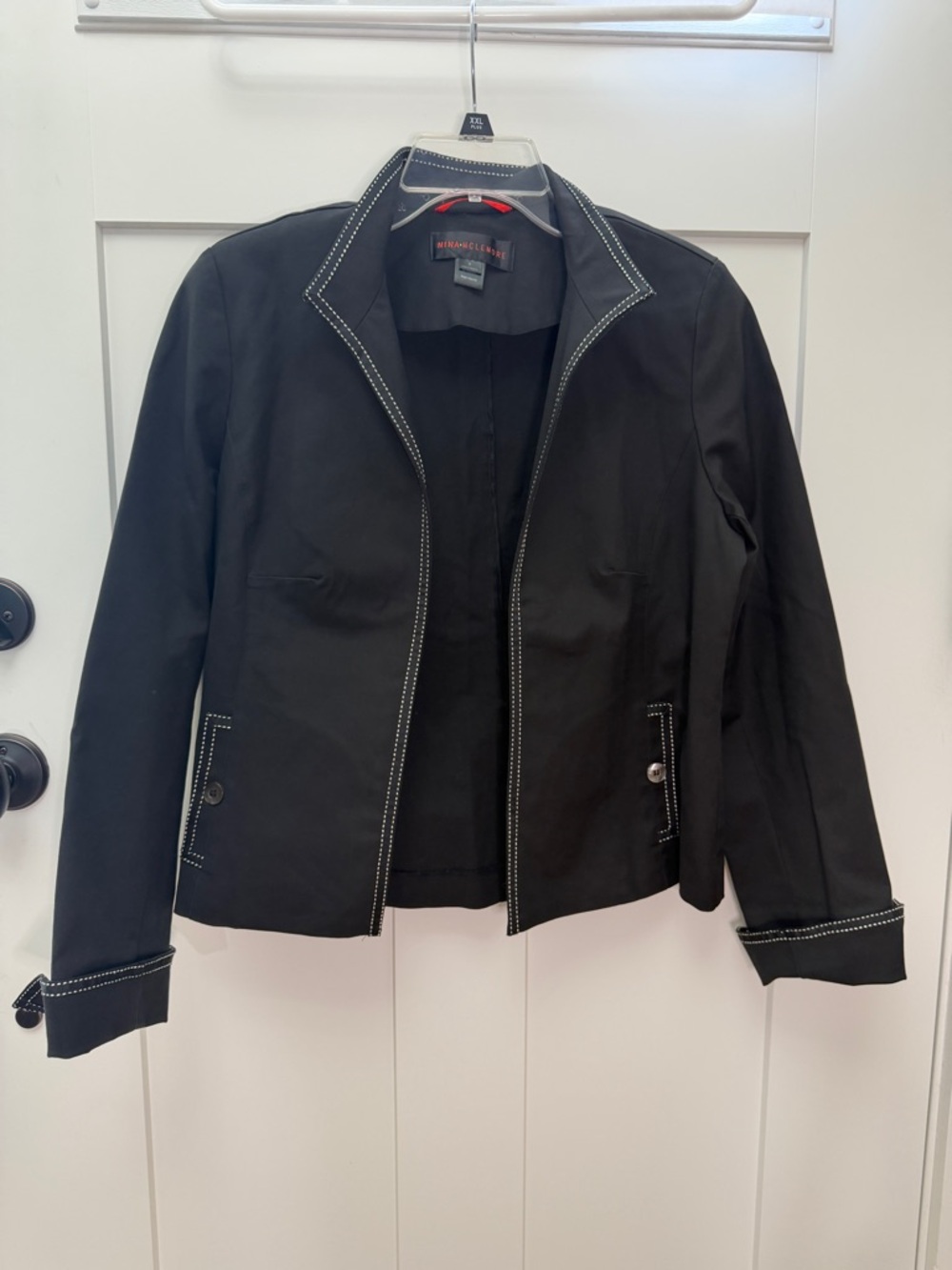 Beautiful Nina McLemore Black Blazer Jacket with White Contrast Stitching